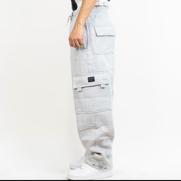FB County Cargo Sweatpants Mens L Heather Gray Heavyweight Fleece Baggy - Picture 7 of 9